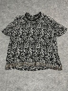 Isabel Marant Black & White Short Sleeve Animal Print Embellished Silk Blouse